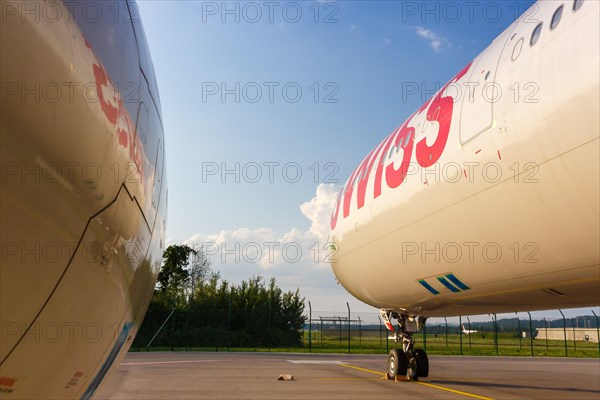 An Airbus A330-300 aircraft of Swiss with the registration HB-JHE at Zurich airport