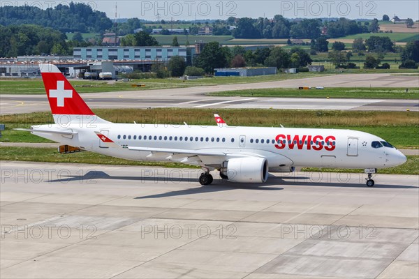 An Airbus A220-300 aircraft of Swiss with the registration HB-JCF at Zurich airport