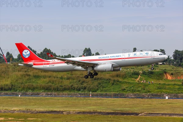 An Airbus A330-300 aircraft of Sichuan Airlines with registration number B-308F at Chengdu airport