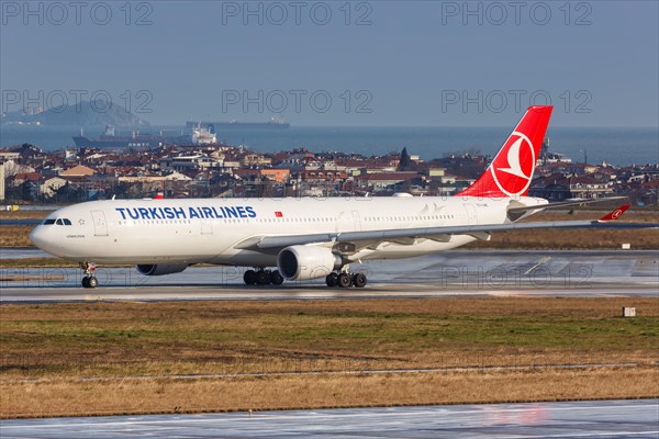 An Airbus A330-300 aircraft of Turkish Airlines with registration TC-LNE at Istanbul Ataturk Airport