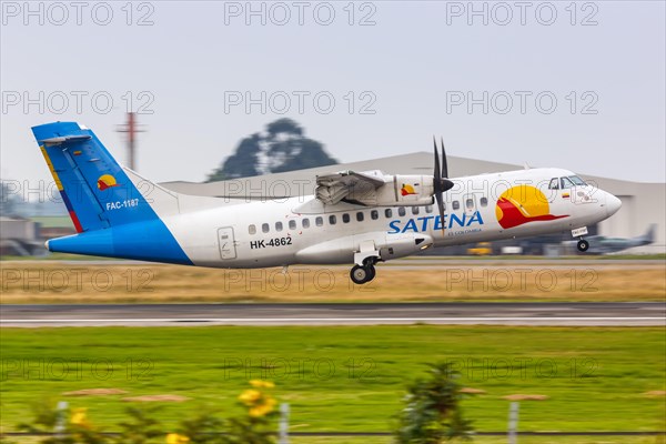 A Satena ATR 42-500 aircraft with registration HK-4862 takes off from Bogota Airport