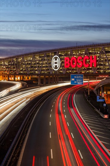 Traffic motorway A8 fair portrait Bosch parking garage Germany