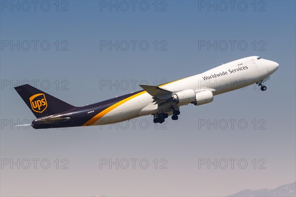 A UPS United Parcel Service Boeing 747-8F aircraft with registration number N608UP at Hong Kong Airport