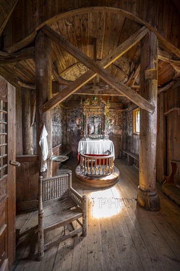 Interior and altar of the Urnes Stave Church