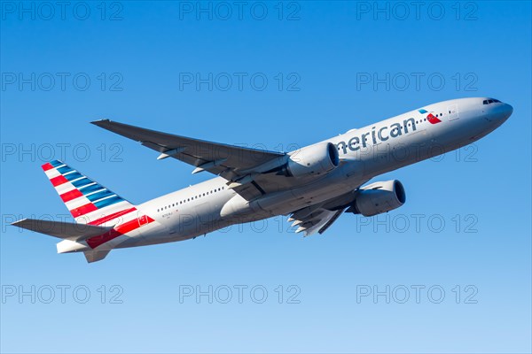 An American Airlines Boeing 777-300ER aircraft with registration number N761AJ at Frankfurt Airport