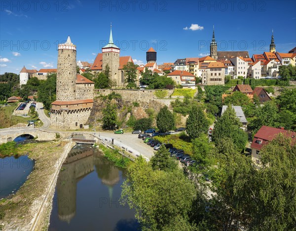 View over the river Spree to the historical old town with Burgwasserturm