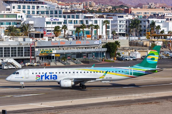 An Embraer 195 of Arkia with the registration 4X-EMA at Eilat Airport