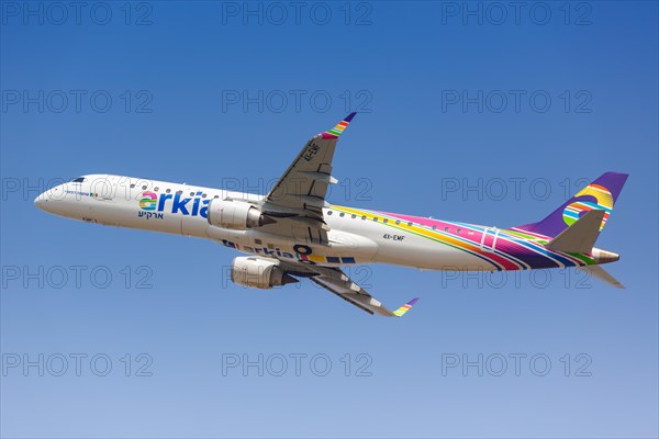 An Embraer 195 of Arkia with the registration number 4X-EMF at Tel Aviv Airport