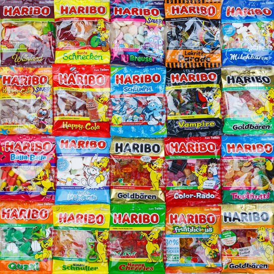 Haribo gummy bears different varieties wallpaper square