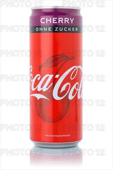 Coca Cola Coca-Cola Coke Zero Sugar Cherry without sugar lemonade soft drink beverage in beverage can cutout on white background