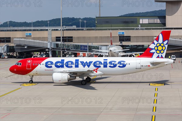 An Airbus A320 aircraft of Edelweiss with registration HB-IJW at Zurich Airport