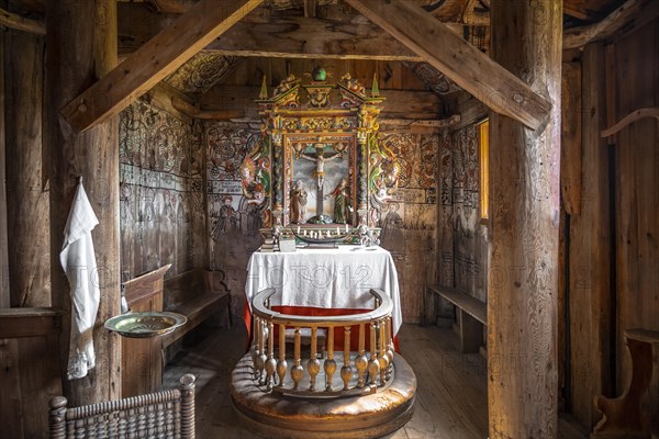 Interior and altar of the Urnes Stave Church
