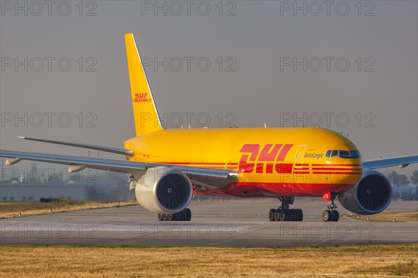 A Boeing 777F aircraft of DHL with registration D-AALL at Leipzig Halle Airport