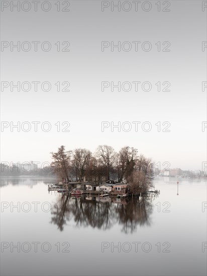 Kleiner Wall or Love Island in the Havel River in Berlin Spandau in the morning