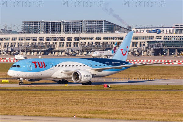 A TUI Boeing 787-8 Dreamliner aircraft with registration number OO-LOE at Stuttgart Airport