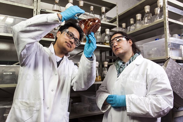 Scientists examine samples in the fungus room at the Institute for Pharmaceutical Biology and Biotechnology at Heinrich Heine University Duesseldorf