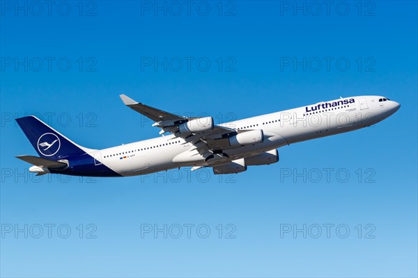 A Lufthansa Airbus A340-300 with the registration D-AIFF at Frankfurt Airport