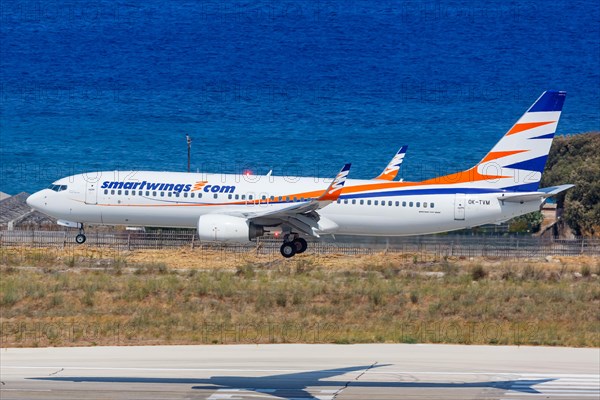 A Smartwings Boeing 737-800 with the registration OK-TVM at Rhodes Airport