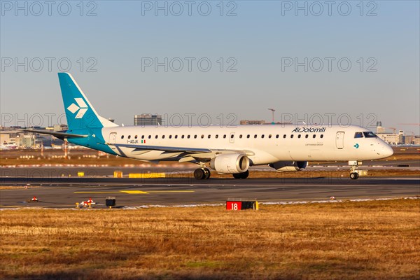 An Embraer ERJ195 of Air Dolomiti with the registration I-ADJK at Frankfurt Airport