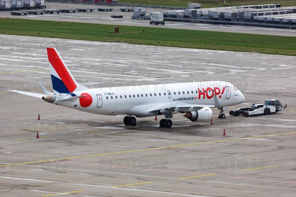 An Embraer 190 aircraft of Hop! Air France with registration F-HBLA at Zurich Airport