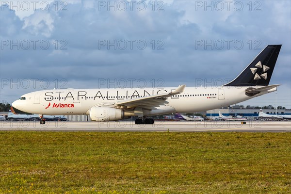 An Avianca Airbus A330-200 aircraft with registration N279AV and European Starling Alliance special livery at Miami Airport