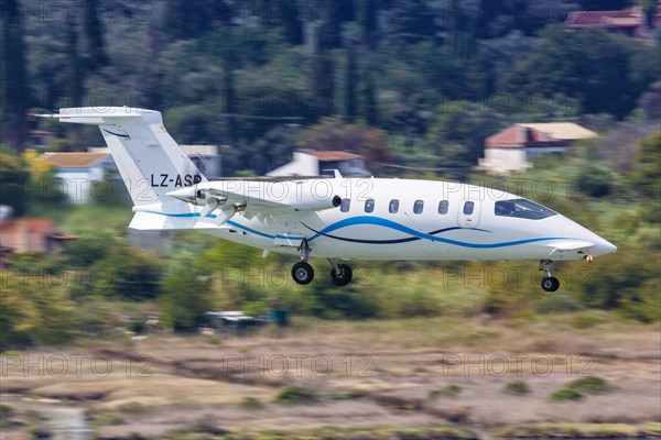 A Piaggio P-180 Avanti II aircraft of Aviostart with registration LZ-ASP at Corfu Airport