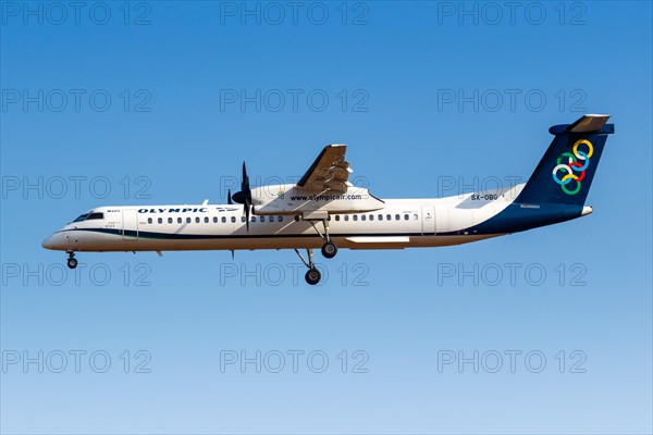 A Bombardier DHC-8-400 aircraft of Olympic Air with registration number SX-OBG at Athens Airport