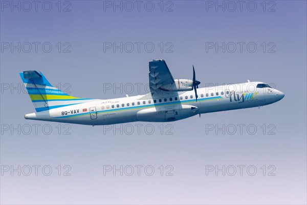 An ATR-72-500 aircraft of FlyMe Villa Air with registration number 8Q-VAV at Male Airport