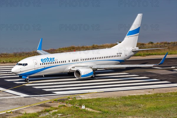 An Enter Air Boeing 737-800 with registration SP-ENQ at Corfu Airport