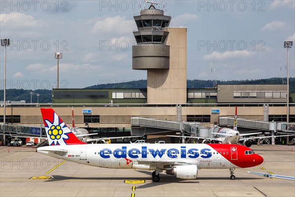 An Airbus A320 aircraft of Edelweiss with the registration HB-IHY at Zurich Airport