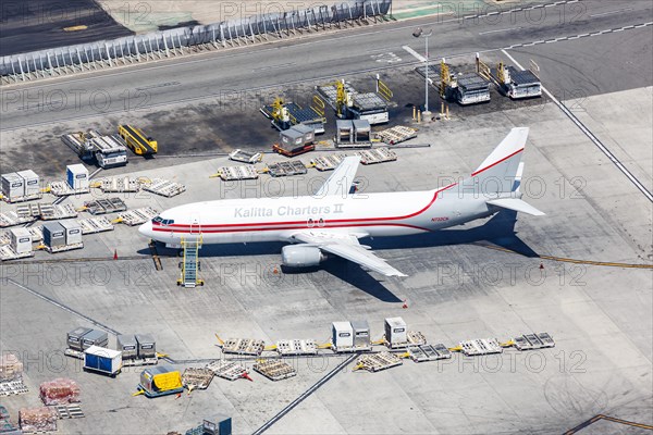 A Boeing 737-400SF aircraft operated by Kalitta Charters II with registration N732CK at Los Angeles Airport