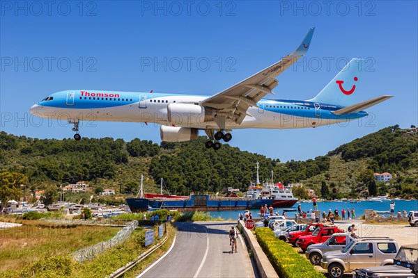 A Boeing 757-200 of Thomson Airways with the registration G-OOBB at Skiathos Airport