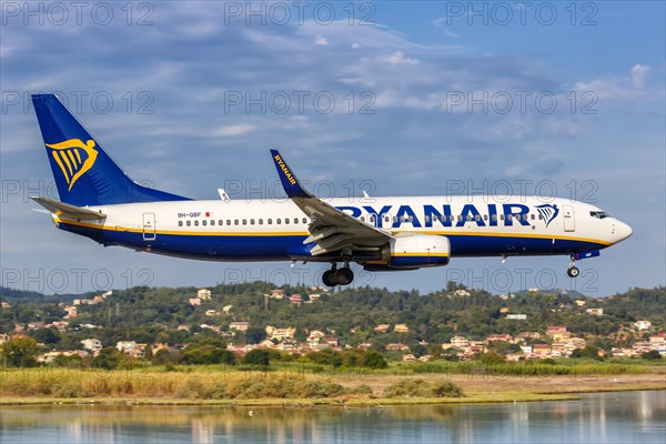 A Ryanair Boeing 737-800 with registration number 9H-QBF at Corfu Airport