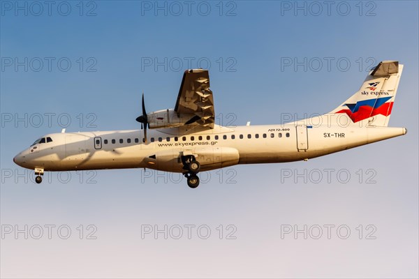 An ATR 72-500 aircraft of Sky Express with registration number SX-THR at Athens airport