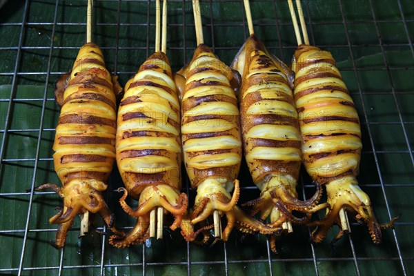 Grilled squid skewers