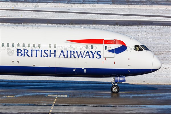 A British Airways Boeing 787-10 Dreamliner aircraft with registration G-ZBLB at Stuttgart Airport