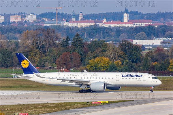 A Lufthansa Airbus A350-900 with the registration D-AIXE at Munich Airport