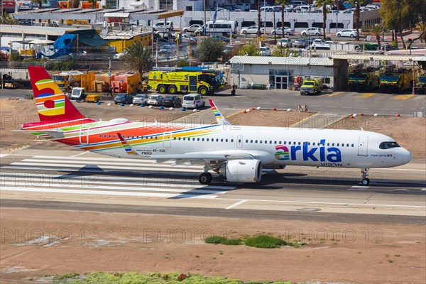 An Arkia Airbus A321LR with registration number 4X-AGK at Eilat Airport