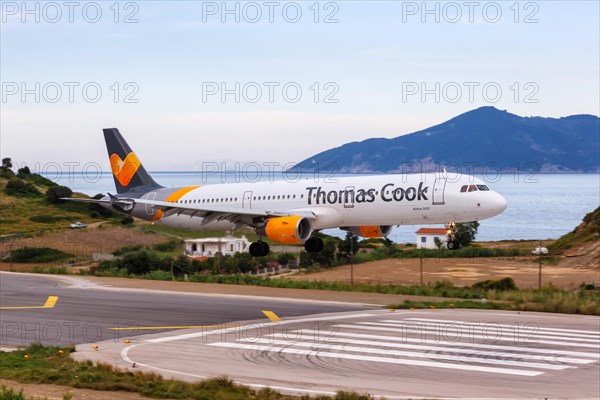 An Airbus A321 aircraft of Thomas Cook Airlines with registration G-TCDX at Skiathos Airport
