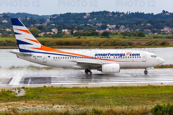 A Smartwings Boeing 737-700 with the registration OK-SWW at Corfu Airport
