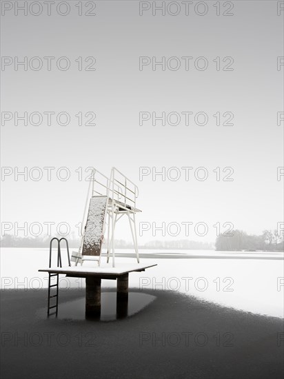 Haussee near Wichmannsdorf with diving tower in the water