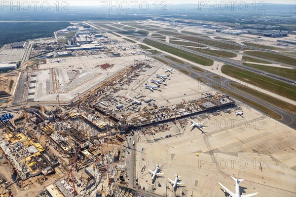 Aerial view of construction site Terminal 3 Frankfurt Airport