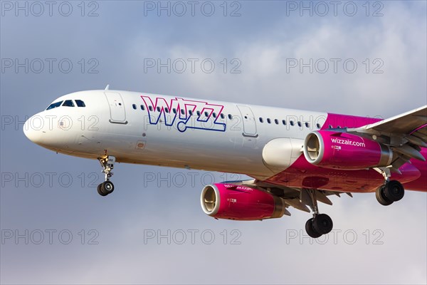 An Airbus A321 aircraft of Wizzair UK with registration G-WUKK at Tenerife South Airport