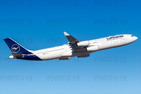 A Lufthansa Airbus A340-300 with the registration D-AIGM at Frankfurt Airport