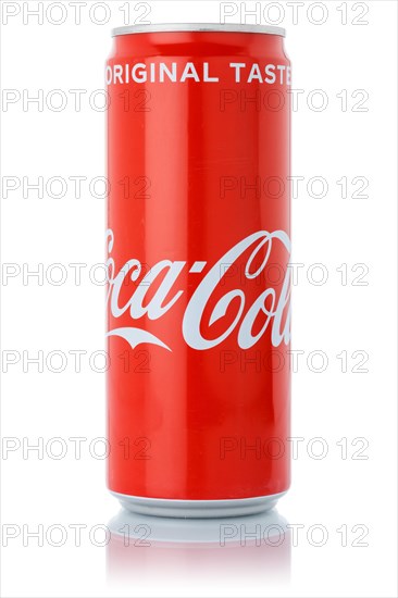 Coca Cola Coca-Cola soft drink beverage in can cropped isolated against a white background in Germany