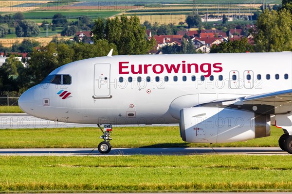 An Airbus A319 aircraft of Eurowings with registration number D-AGWE at Stuttgart Airport