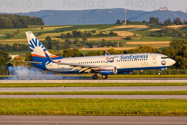 A Boeing 737-800 aircraft of SunExpress with registration TC-SEM at Stuttgart airport