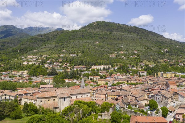 Aerial view of the mountain village Sospel at an altitude of 350 m at the river Bevera at the edge of the Mercantour National Park at the French branch of the Tendebahn