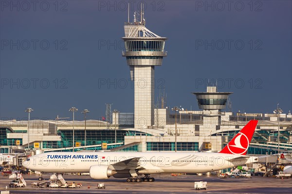 A Turkish Airlines Boeing 777-300ER with registration TC-JJT at Istanbul Airport