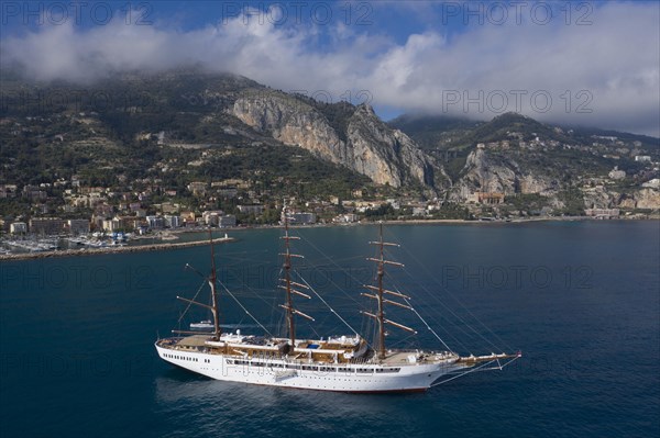 Aerial view of the sailing ship Sea Cloud II